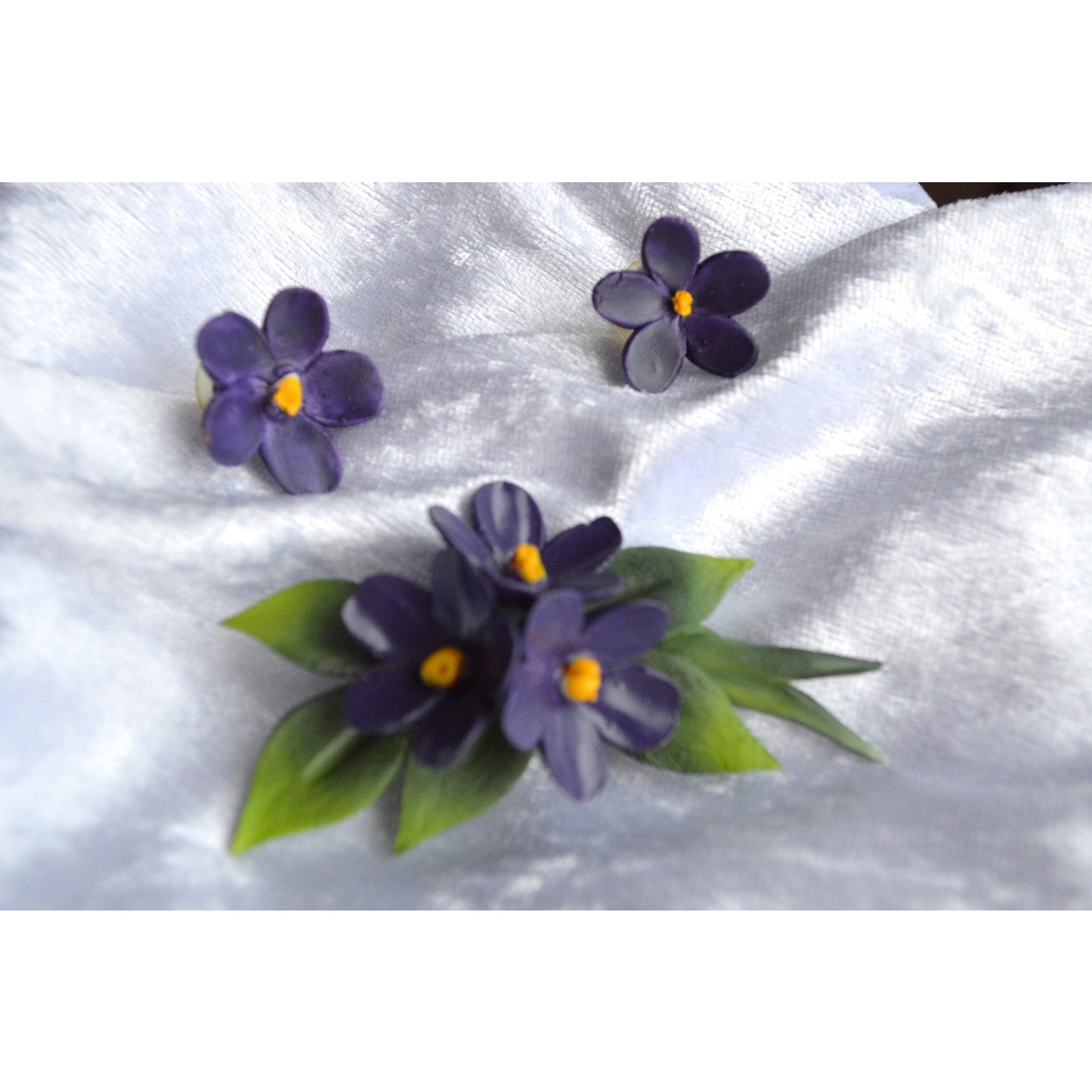 Vintage Violet Belfiore Collection Porcelain Brooch and Earring Set