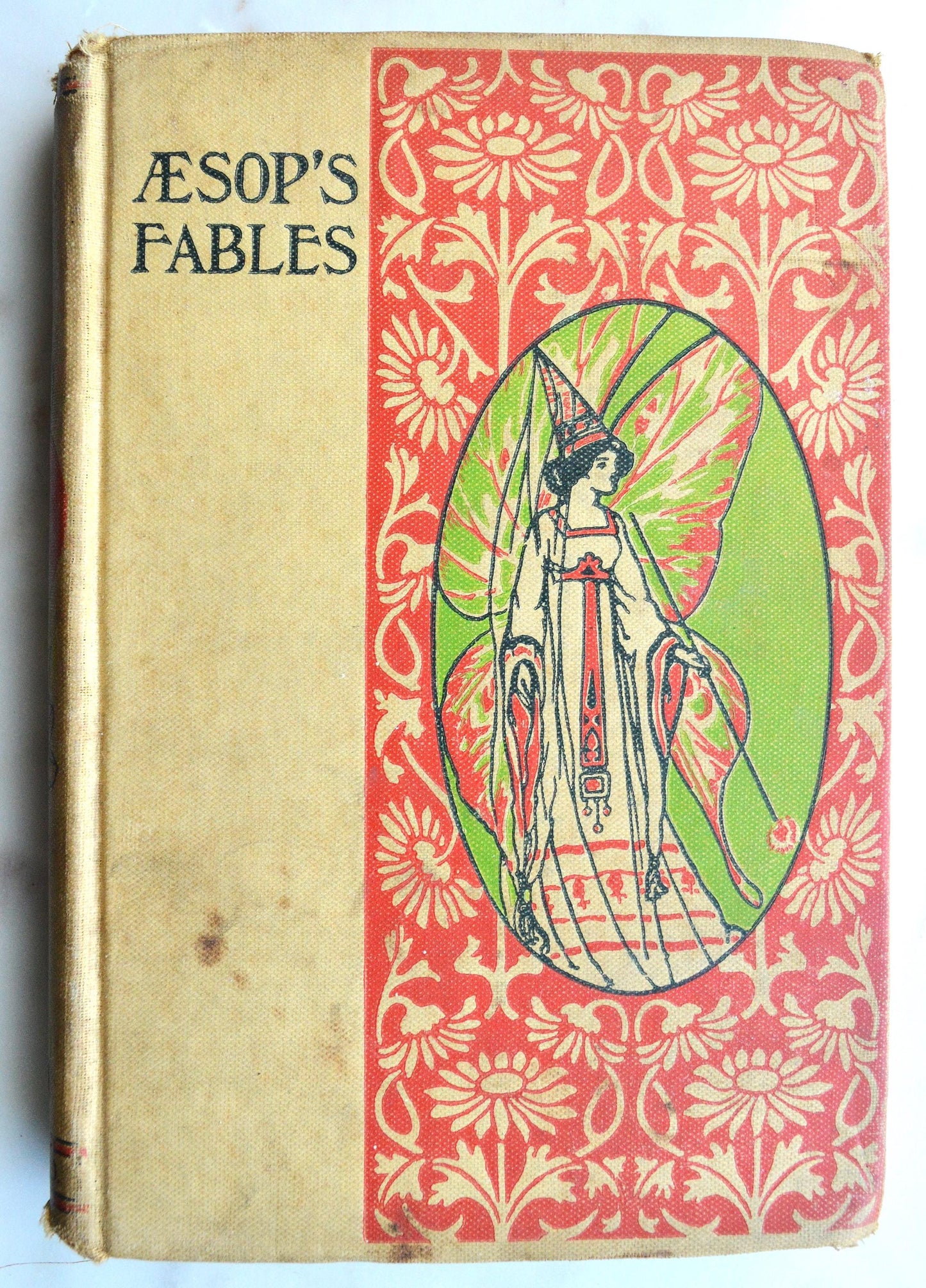 Antique 1900s Aesop's Fables Henry Altemus Hardcover Book, Pictorial Green Fairy