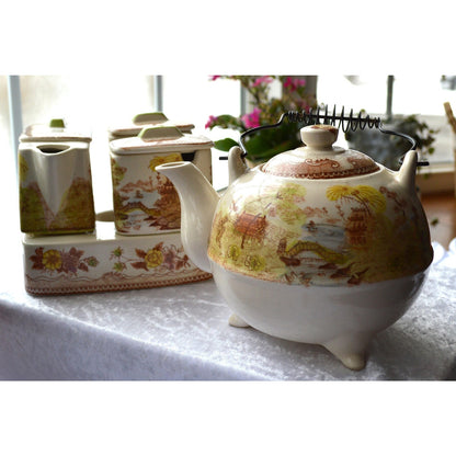 Vintage Brown & Richie "Oriental Gardens" Ceramic Tea and Condiment Caddy Set