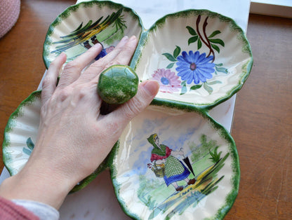 Vintage French Gabriel Fourmaintraux Desvres Hand-Painted Faience 4-Section Serving Dish