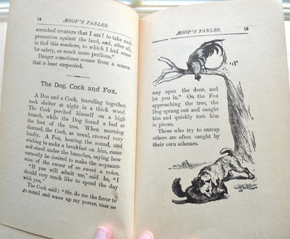 Antique 1900s Aesop's Fables Henry Altemus Hardcover Book, Pictorial Green Fairy