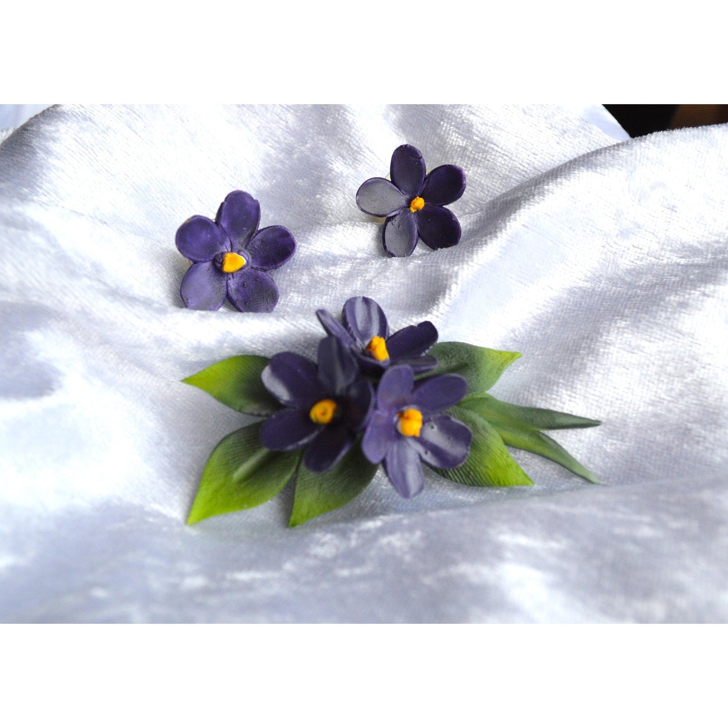 Vintage Violet Belfiore Collection Porcelain Brooch and Earring Set