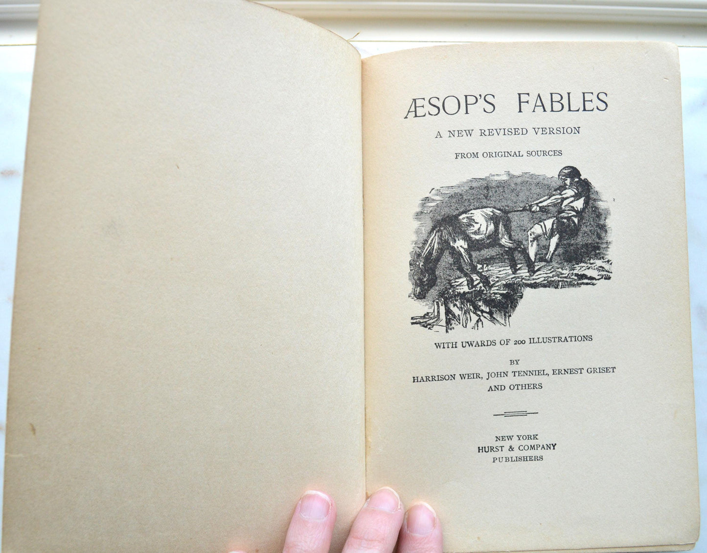 Antique 1900s Aesop's Fables Henry Altemus Hardcover Book, Pictorial Green Fairy