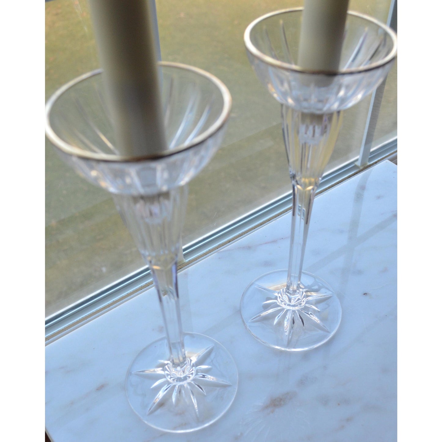 Vintage Mikasa Crystal Golden Tiara Candlesticks