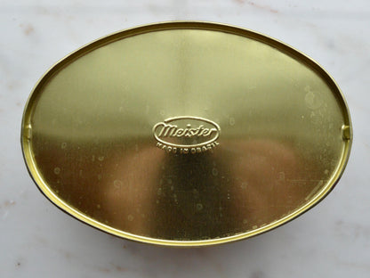Vintage 1950s Meister Brazil Oval Floral Candy Tin 6x4" Pink Cabbage Rose Box