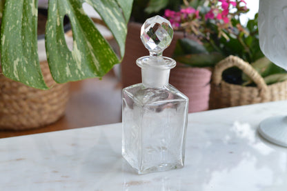 Antique Etched Glass Perfume Bottle, Fern Motif, Victorian Scent Bottle with Original Faceted Stopper, Functional / Minor Wear