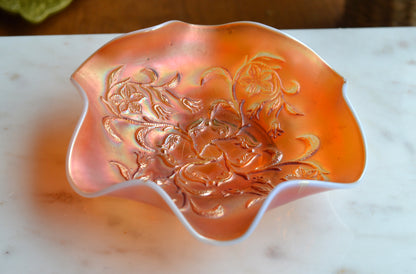 Antique Fenton Marigold Carnival Glass Orange Tree Bowl - Iridescent Ruffled Edge Fruit Bowl - Circa 1910-1920s Early American Art Glass