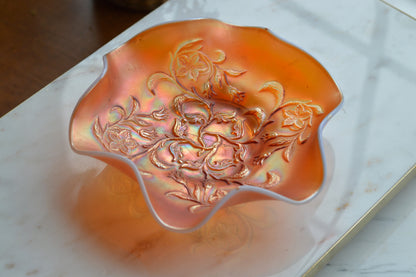 Antique Fenton Marigold Carnival Glass Orange Tree Bowl - Iridescent Ruffled Edge Fruit Bowl - Circa 1910-1920s Early American Art Glass