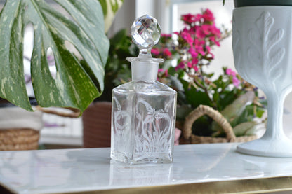Antique Etched Glass Perfume Bottle, Fern Motif, Victorian Scent Bottle with Original Faceted Stopper, Functional / Minor Wear