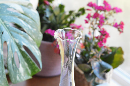 Vintage Anchor Hocking Glass Vase with Roymond Sterling Silver Base – Clear Pressed Glass Pedestal Vase – Mid‑Century Modern – USA