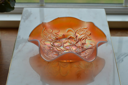 Antique Fenton Marigold Carnival Glass Orange Tree Bowl - Iridescent Ruffled Edge Fruit Bowl - Circa 1910-1920s Early American Art Glass