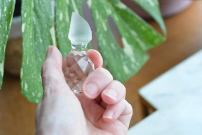 Antique Etched Glass Perfume Bottle, Fern Motif, Victorian Scent Bottle with Original Faceted Stopper, Functional / Minor Wear