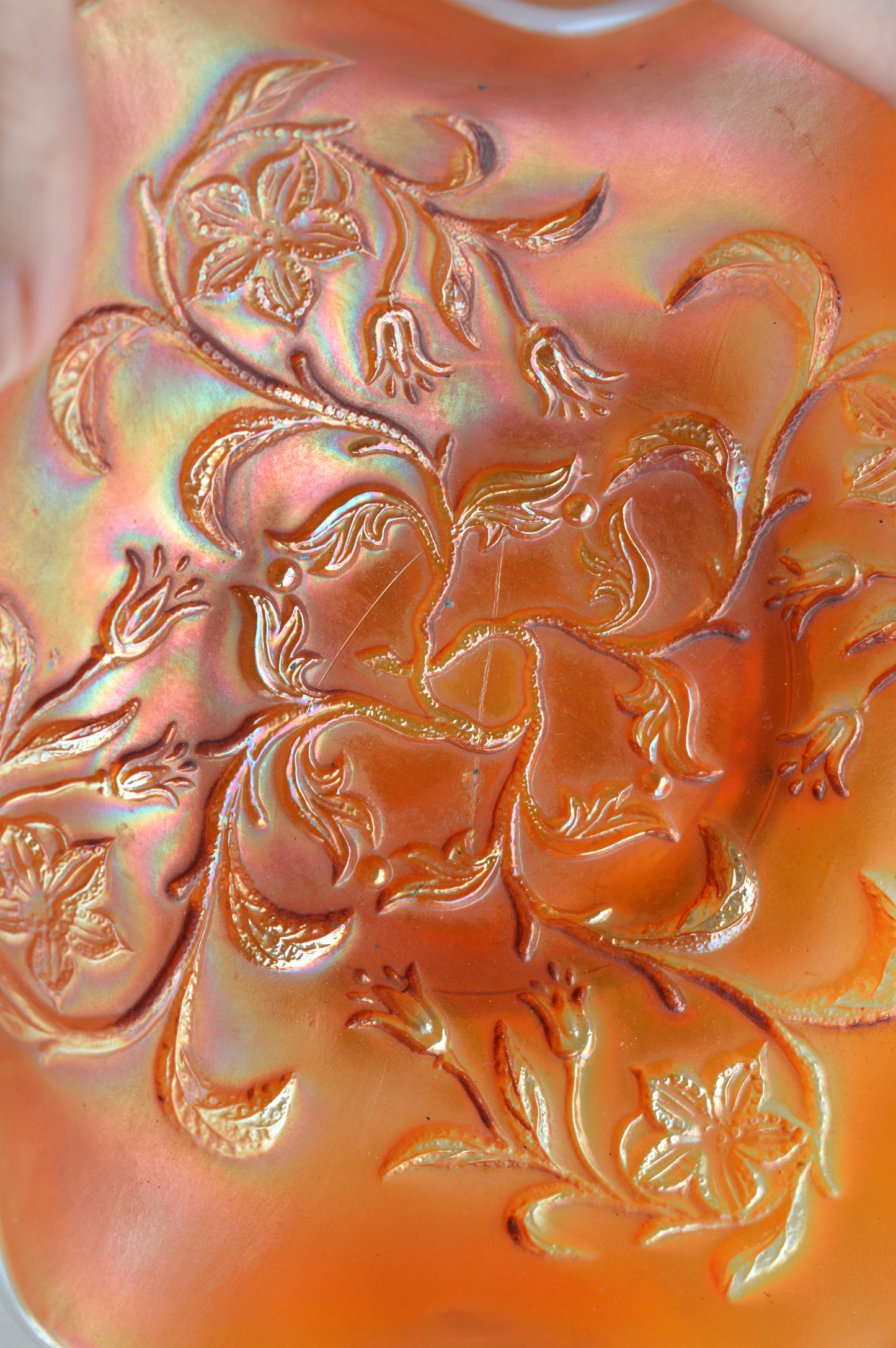 Antique Fenton Marigold Carnival Glass Orange Tree Bowl - Iridescent Ruffled Edge Fruit Bowl - Circa 1910-1920s Early American Art Glass