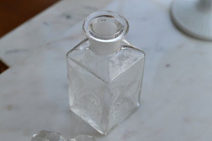 Antique Etched Glass Perfume Bottle, Fern Motif, Victorian Scent Bottle with Original Faceted Stopper, Functional / Minor Wear