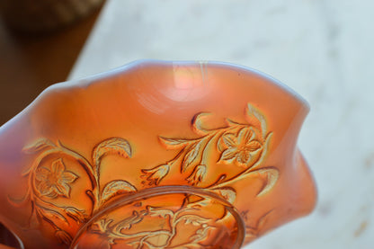 Antique Fenton Marigold Carnival Glass Orange Tree Bowl - Iridescent Ruffled Edge Fruit Bowl - Circa 1910-1920s Early American Art Glass
