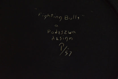 Fighting Bulls Studio Pottery Charger by Howard Podeszwa – Signed Artisan Stoneware