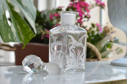 Antique Etched Glass Perfume Bottle, Fern Motif, Victorian Scent Bottle with Original Faceted Stopper, Functional / Minor Wear