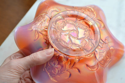 Antique Fenton Marigold Carnival Glass Orange Tree Bowl - Iridescent Ruffled Edge Fruit Bowl - Circa 1910-1920s Early American Art Glass