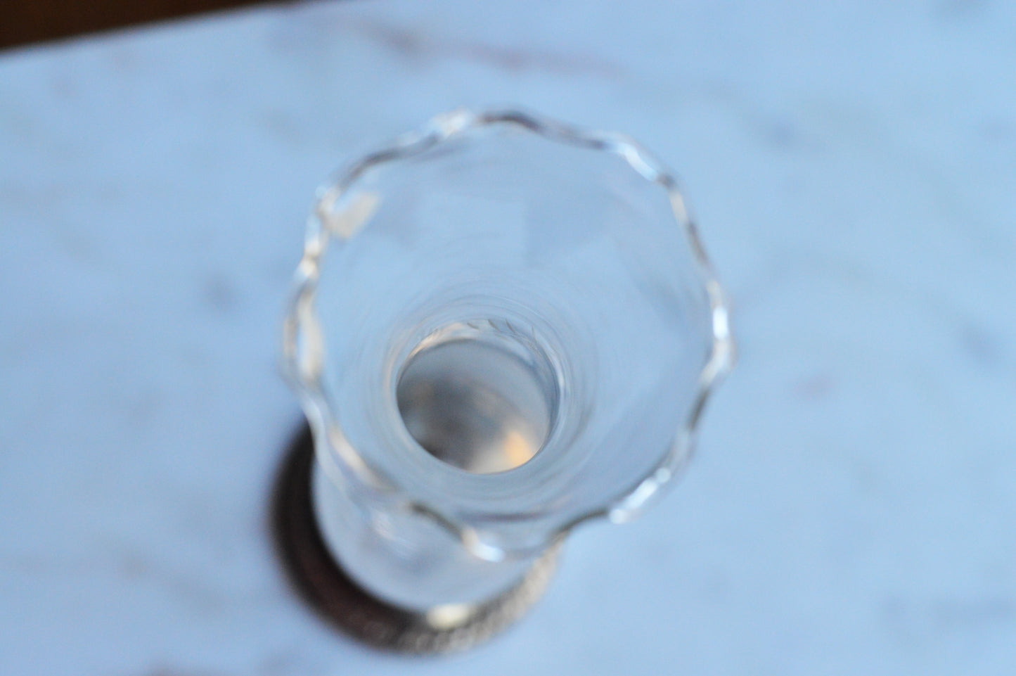 Vintage Anchor Hocking Glass Vase with Roymond Sterling Silver Base – Clear Pressed Glass Pedestal Vase – Mid‑Century Modern – USA