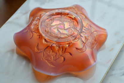 Antique Fenton Marigold Carnival Glass Orange Tree Bowl - Iridescent Ruffled Edge Fruit Bowl - Circa 1910-1920s Early American Art Glass