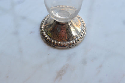 Vintage Anchor Hocking Glass Vase with Roymond Sterling Silver Base – Clear Pressed Glass Pedestal Vase – Mid‑Century Modern – USA