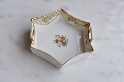 Antique Nippon Hand-Painted Porcelain Trinket Dish - Pink Roses & Gold Moriage - Morimura Bros c. 1911-1921