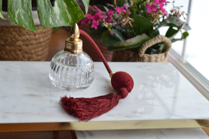 Waterford Crystal Perfume Atomizer - Vintage Lismore Colleen Cut - Burgundy Tassel & Pump
