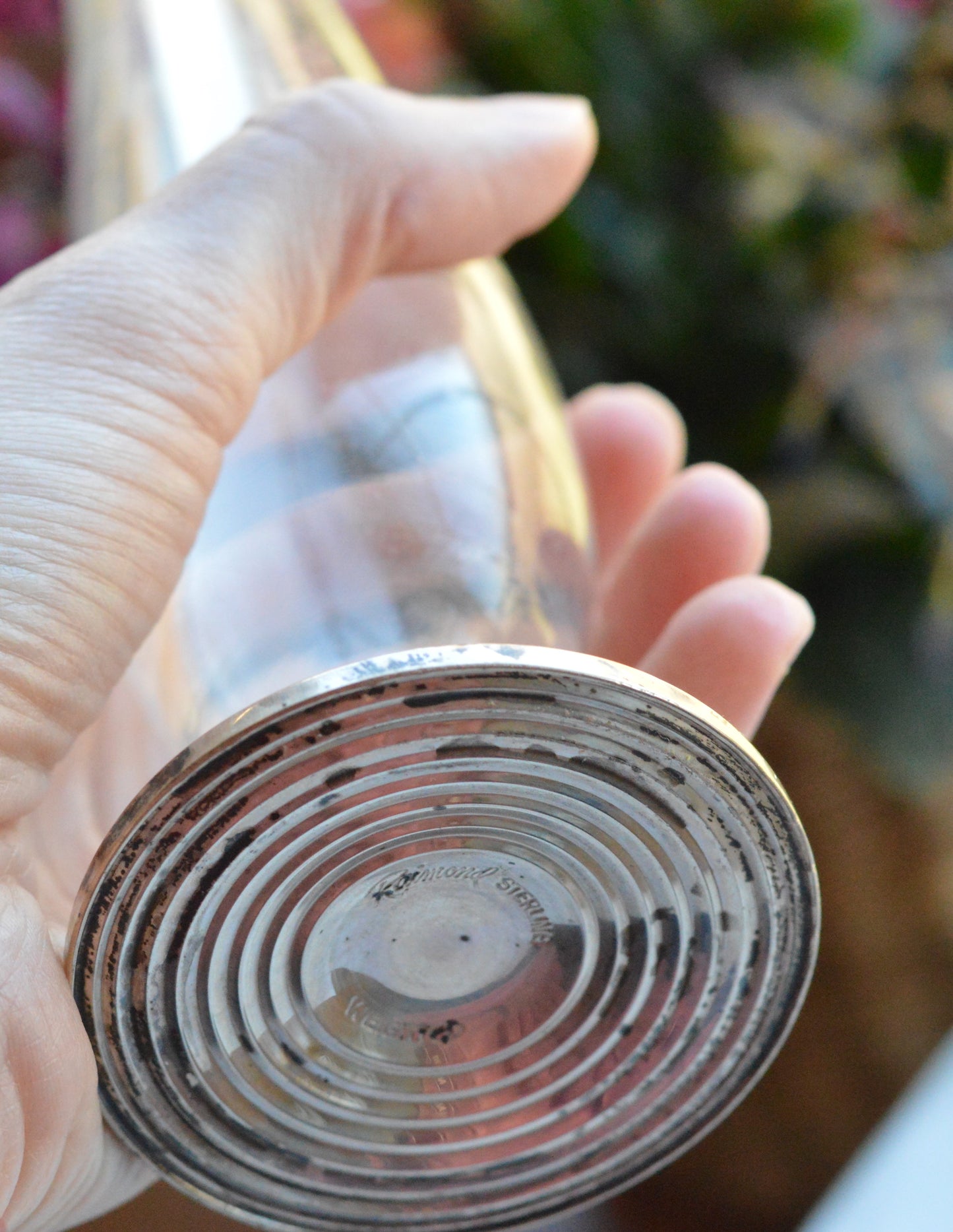 Vintage Anchor Hocking Glass Vase with Roymond Sterling Silver Base – Clear Pressed Glass Pedestal Vase – Mid‑Century Modern – USA