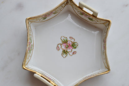 Antique Nippon Hand-Painted Porcelain Trinket Dish - Pink Roses & Gold Moriage - Morimura Bros c. 1911-1921
