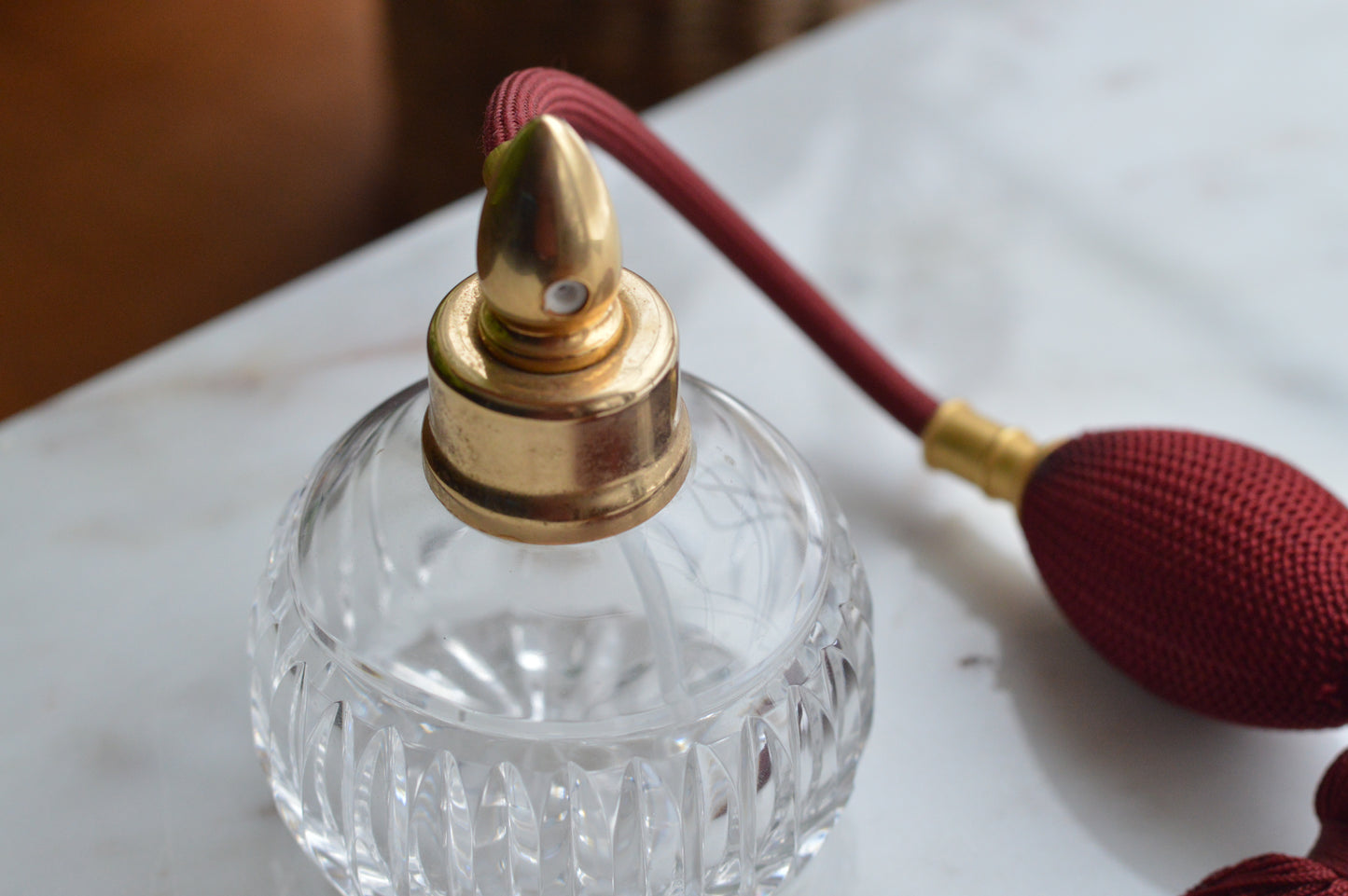 Waterford Crystal Perfume Atomizer - Vintage Lismore Colleen Cut - Burgundy Tassel & Pump