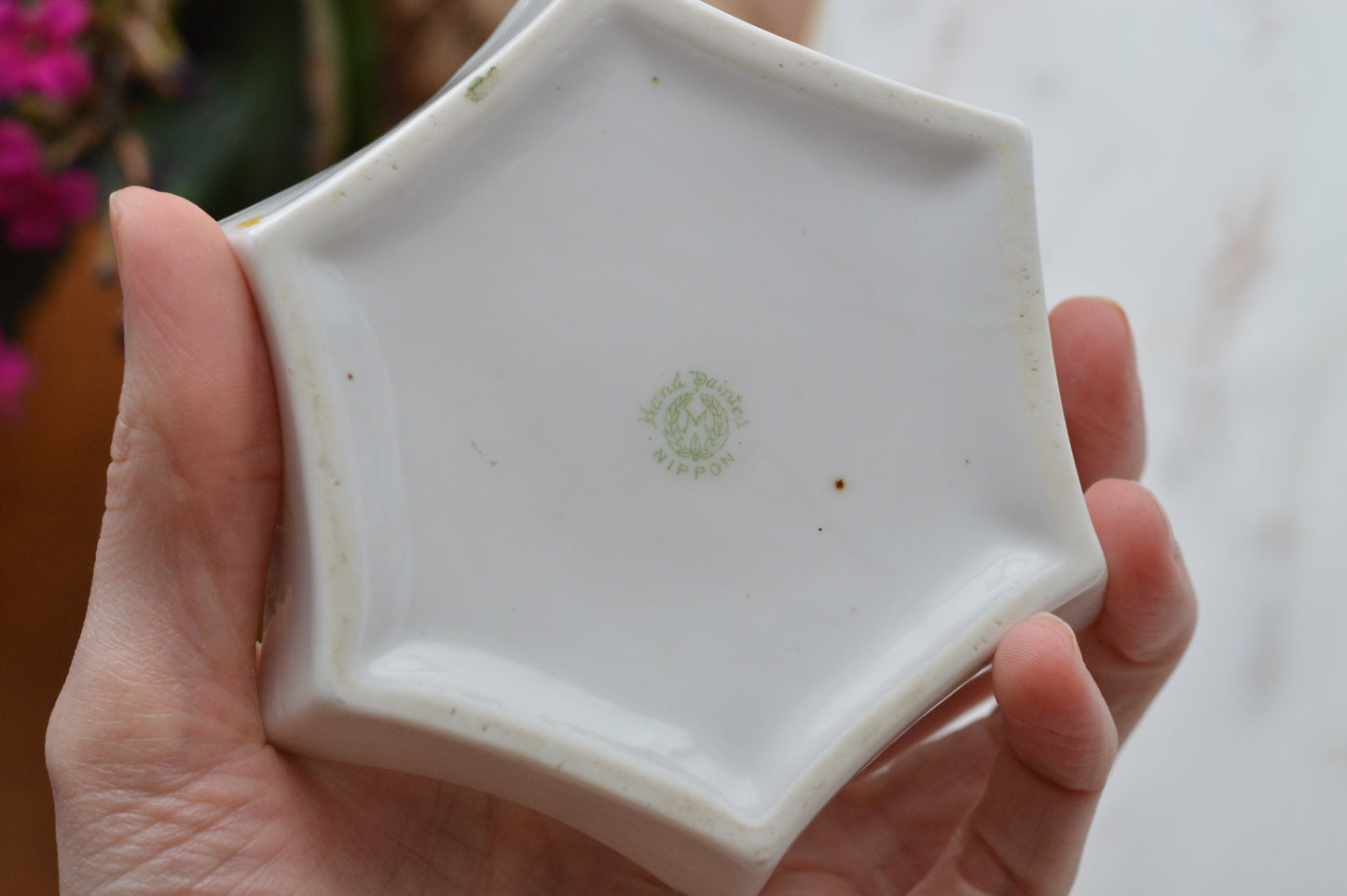 Antique Nippon Hand-Painted Porcelain Trinket Dish - Pink Roses & Gold Moriage - Morimura Bros c. 1911-1921