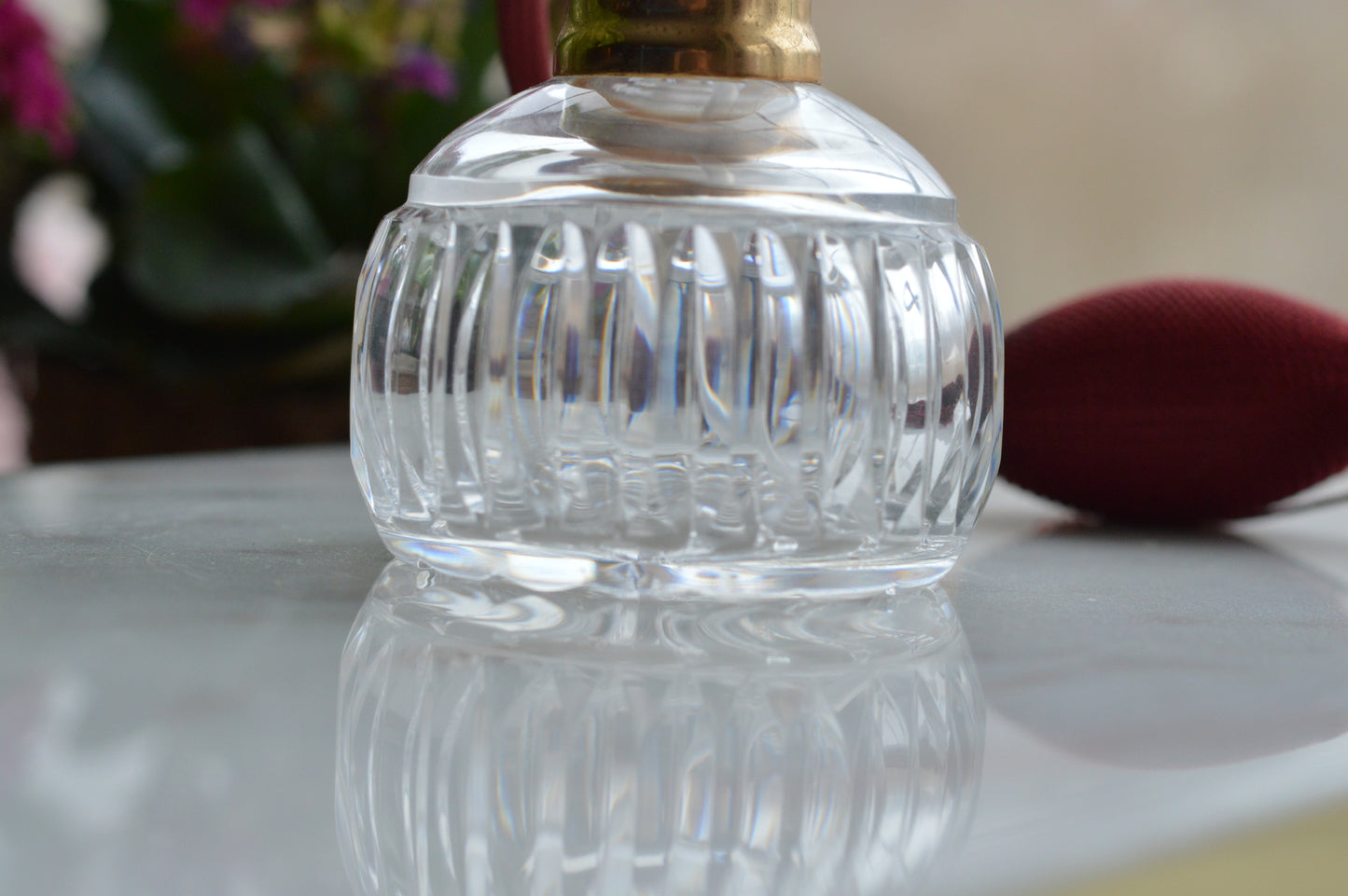 Waterford Crystal Perfume Atomizer - Vintage Lismore Colleen Cut - Burgundy Tassel & Pump