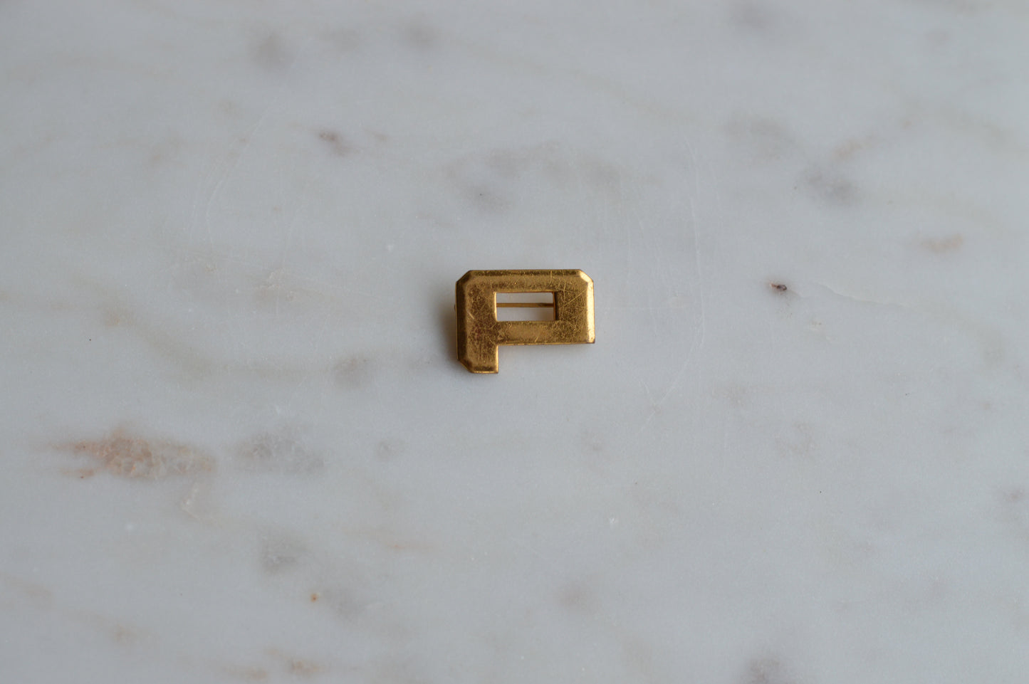 Vintage Gold Tone Letter P Pin - Block Initial Alphabet Lapel Pin - Varsity Letterman Style Jewelry - Mid Century Collegiate Accessory