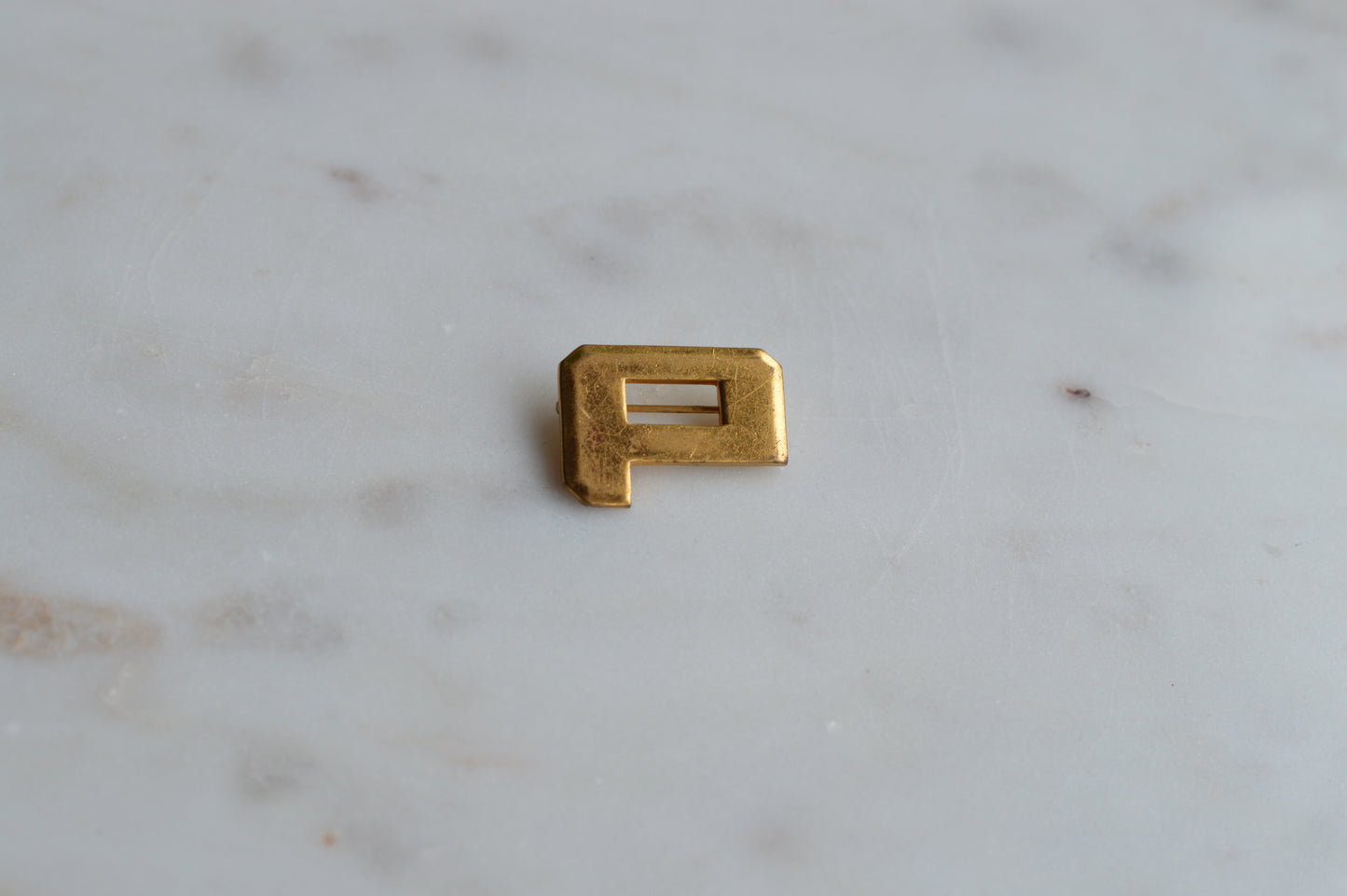 Vintage Gold Tone Letter P Pin - Block Initial Alphabet Lapel Pin - Varsity Letterman Style Jewelry - Mid Century Collegiate Accessory