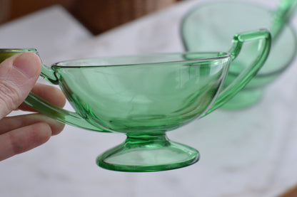 Vibrant Uranium Glass Sugar & Creamer Set - Glowing Green Depression Era Glass - Art Deco Handles