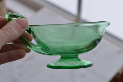 Vibrant Uranium Glass Sugar & Creamer Set - Glowing Green Depression Era Glass - Art Deco Handles