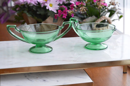 Vibrant Uranium Glass Sugar & Creamer Set - Glowing Green Depression Era Glass - Art Deco Handles
