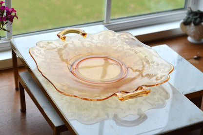 Antique Cambridge Amber Glass "Cleo" Etched Serving Tray - 1930s Depression Glass