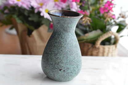 Vintage Jasba Keramik Jaspatina Vase - 1960s Mid Century Modern West Germany Pottery - Textured Turquoise & Gold Marbled Glaze - Rare MCM Collectible
