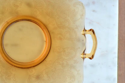 Antique Cambridge Amber Glass "Cleo" Etched Serving Tray - 1930s Depression Glass