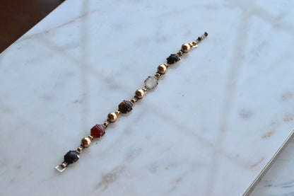 Vintage 14K Gold‑filled Scarab Bal-Ron Bracelet featuring Carved Multi‑Stone Scarabs in Classic Egyptian Revival Style