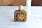 Vintage POMPADOUR VIENNESE Petit Point Perfume Bottle, Original Foil Label, Hand-Stitched Floral Austrian Brass Filigree Purse Scent Bottle