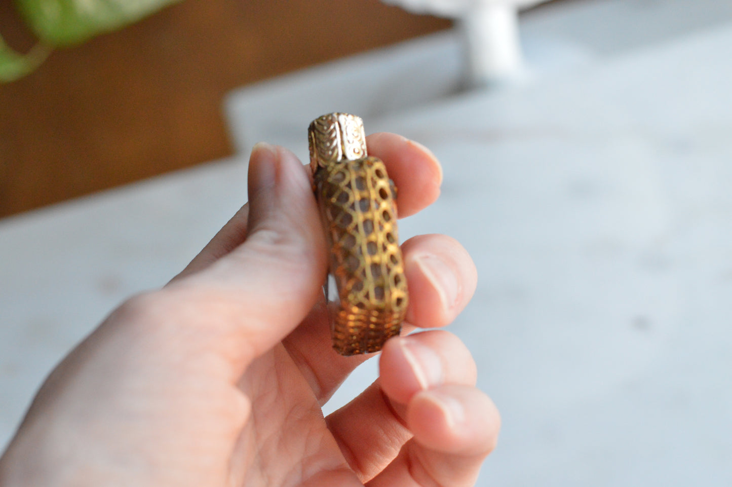 Vintage POMPADOUR VIENNESE Petit Point Perfume Bottle, Original Foil Label, Hand-Stitched Floral Austrian Brass Filigree Purse Scent Bottle