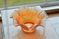 Antique Dugan Glass "Daisy Dear Triplets" Marigold Carnival Glass Ruffled Bowl, Iridescent Orange