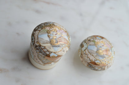 Antique Hand Painted Nippon Porcelain Lidded Set, Moriage & Gold Gilt Floral Trinket Box and Jar, 1891-1921 Japanese Estate Porcelain