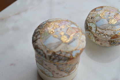 Antique Hand Painted Nippon Porcelain Lidded Set, Moriage & Gold Gilt Floral Trinket Box and Jar, 1891-1921 Japanese Estate Porcelain