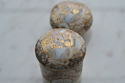 Antique Hand Painted Nippon Porcelain Lidded Set, Moriage & Gold Gilt Floral Trinket Box and Jar, 1891-1921 Japanese Estate Porcelain