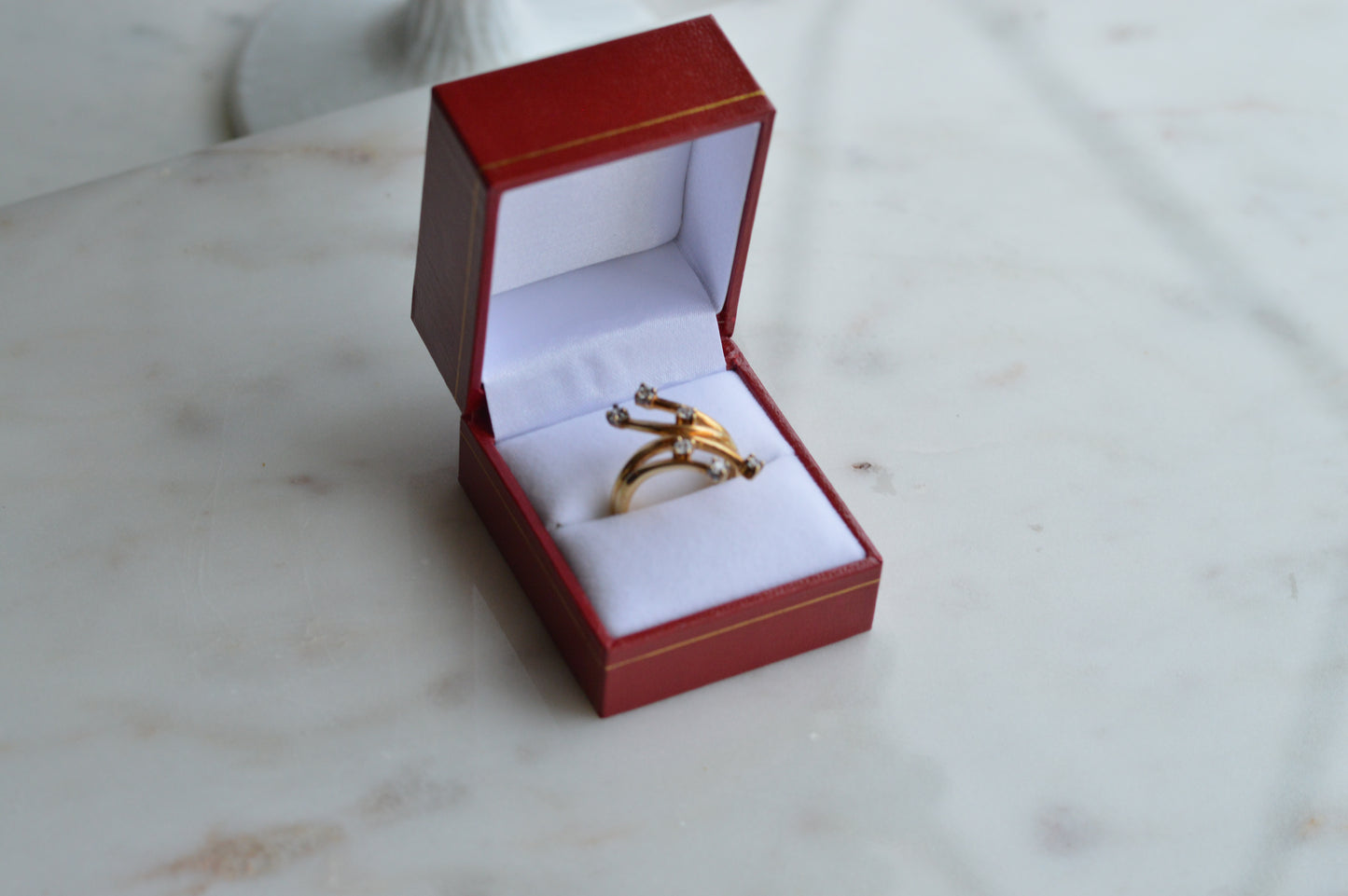 Signed AD 925 Sterling Silver Gold Vermeil Bypass Ring, Multi-Stone "Shooting Star" Spray Ring, Aurora Designer Statement Jewelry Size 7.5