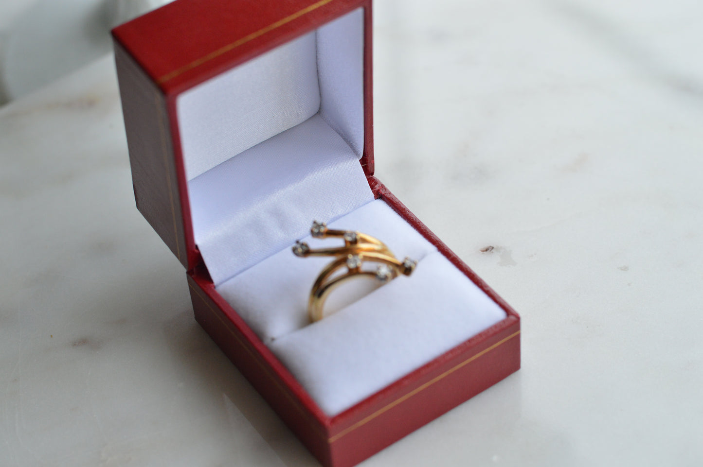 Signed AD 925 Sterling Silver Gold Vermeil Bypass Ring, Multi-Stone "Shooting Star" Spray Ring, Aurora Designer Statement Jewelry Size 7.5