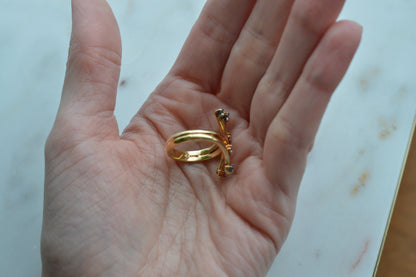 Signed AD 925 Sterling Silver Gold Vermeil Bypass Ring, Multi-Stone "Shooting Star" Spray Ring, Aurora Designer Statement Jewelry Size 7.5